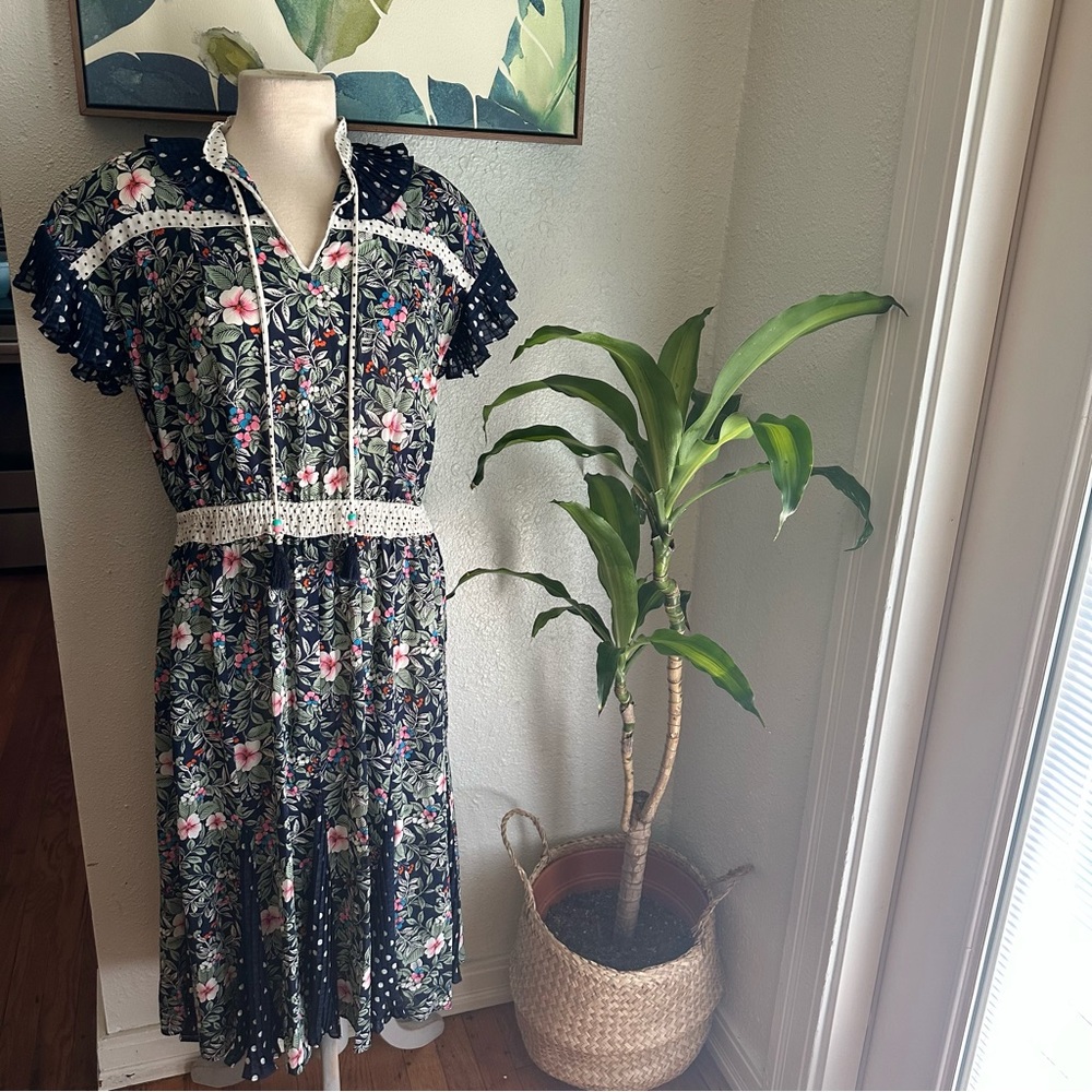 Vintage Diane Freis Gorgette Floral Dot Midi Dress